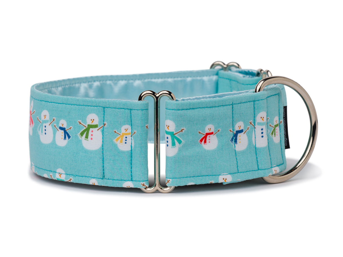 If your pooch likes to play in the snow, the festive snowmen on this chilly blue collar are the perfect playmates!