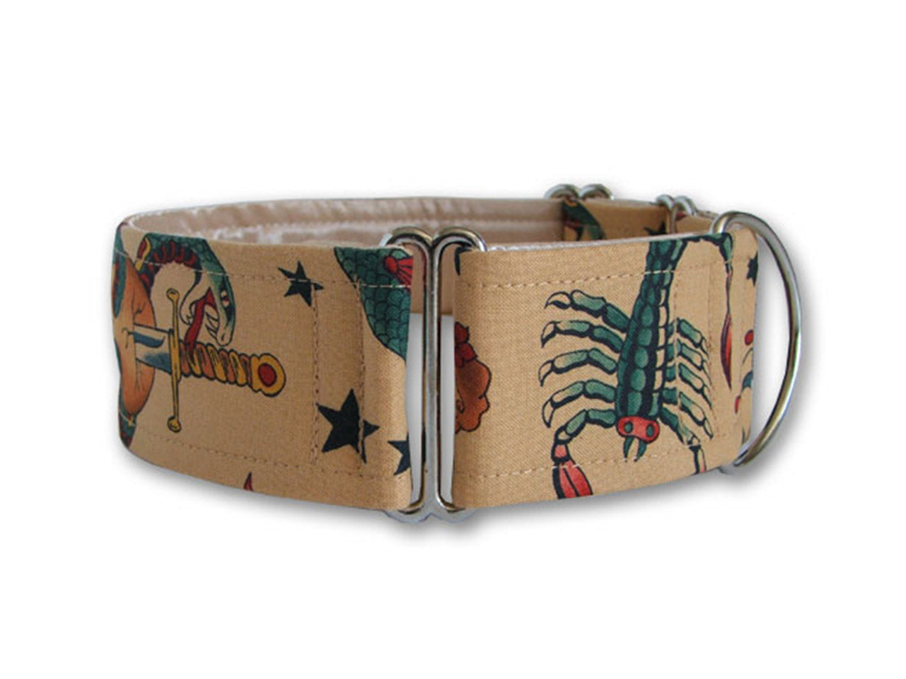 Cool retro tattoo images on tan are perfect for the pooch with an edgy vibe!
