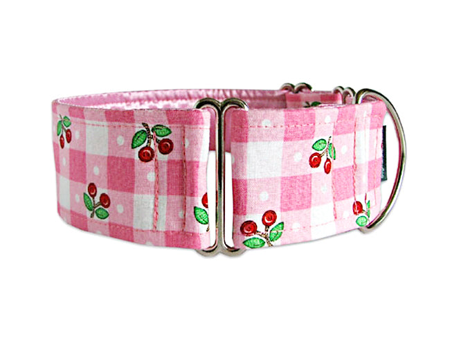 Super sweet pink checks accented with bright red cherries make the perfect accessory for your four-legged girly-girl!