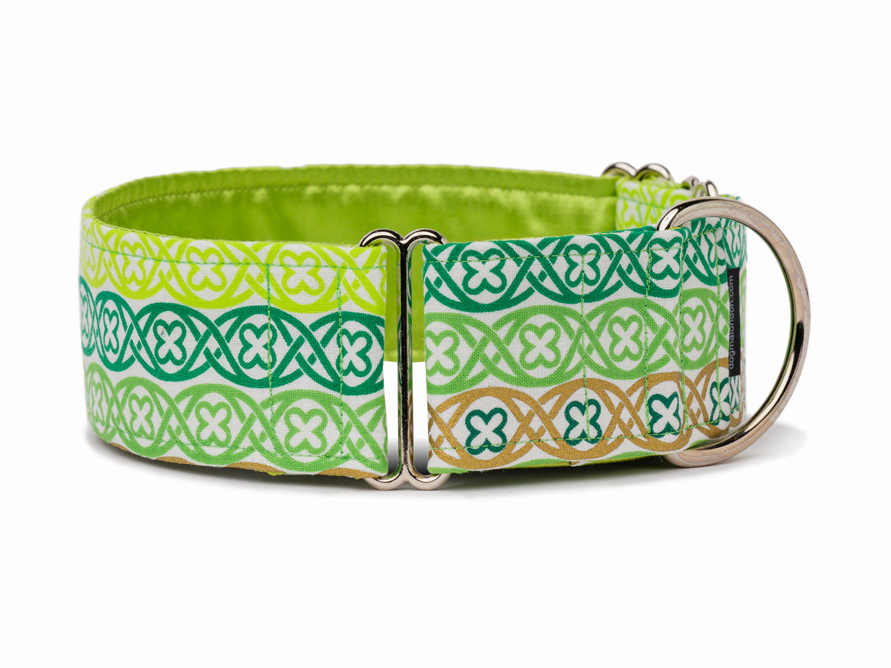 Pretty Celtic-inspired designs in shades of green and sparkly gold give any pup a bit of Irish flair!
