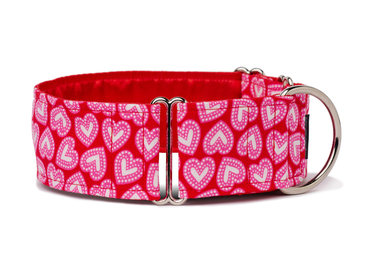 Pretty pink and white hearts on red are perfect for Valentine's Day or any time you want to show your pooch some love!