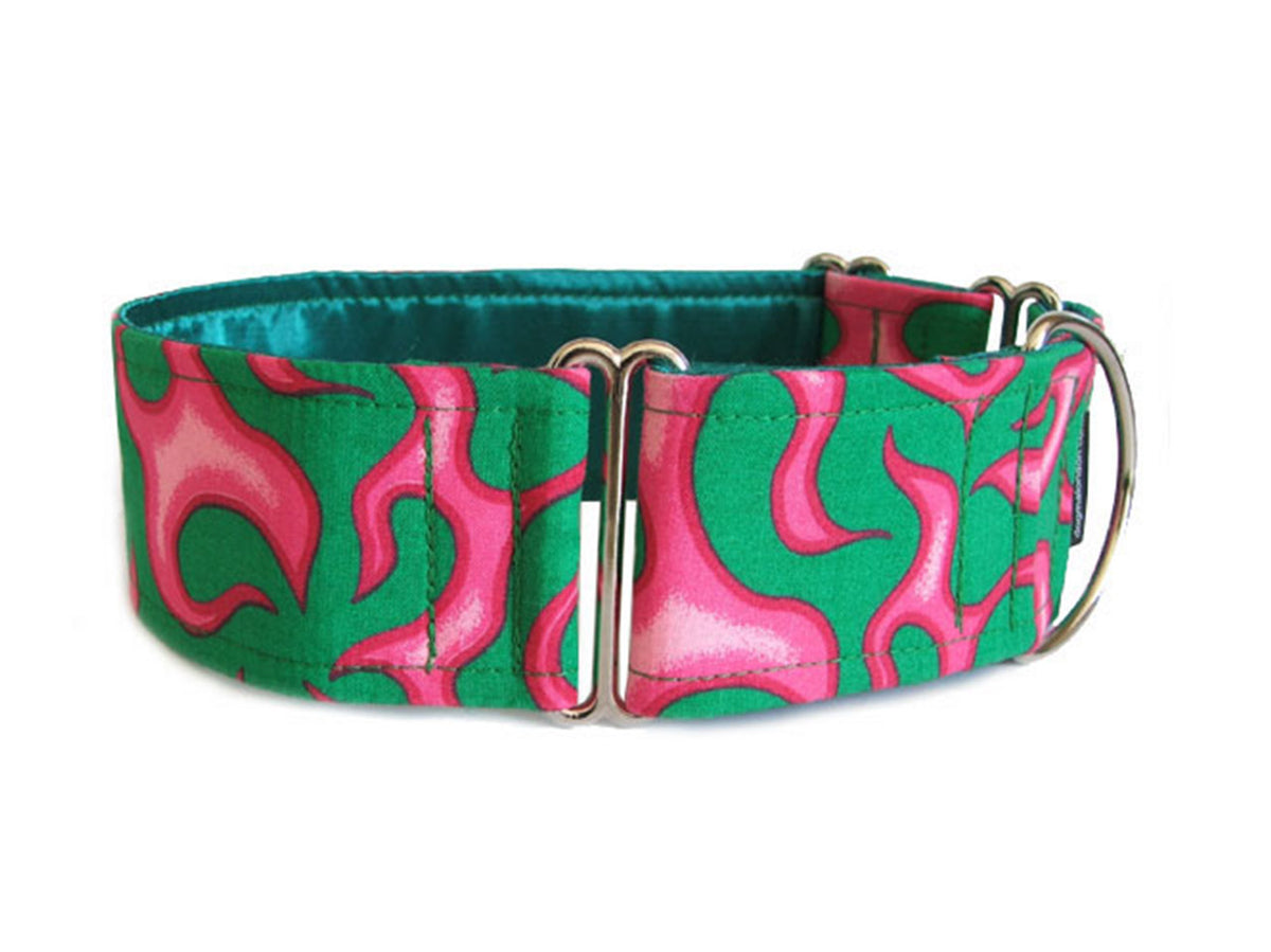 If your pup is too hot to handle, this wild pink and green flame collar is the perfect accessory!