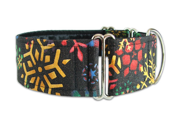Cool and colorful snowflakes on black make this the perfect winter accessory for the stylish pooch!