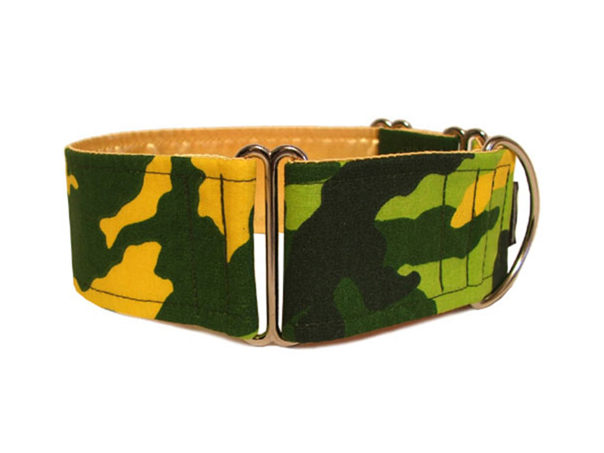 Shades of green and yellow camouflage will have your pooch ready for any action, whether it's kitchen recon or back-yard patrol.